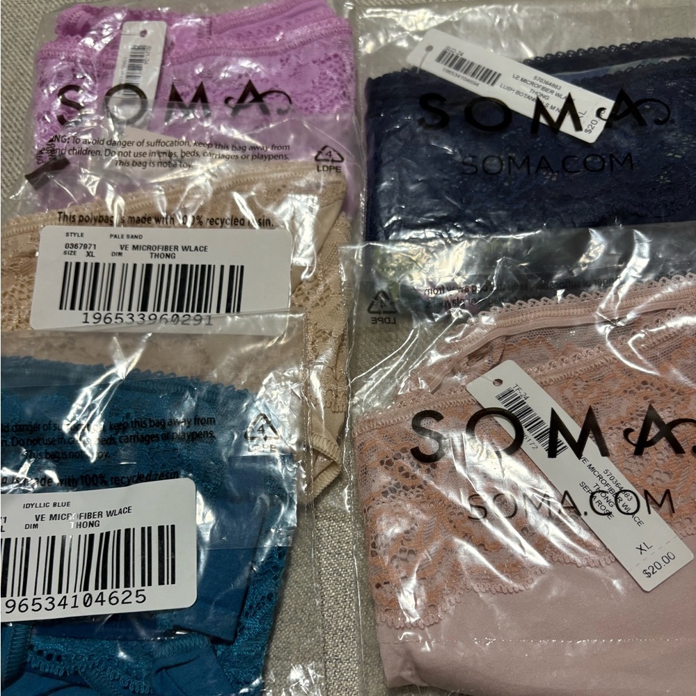 Soma Vanishing Edge Microfiber Thong Panty With Lace - 5 pairs - Size XXL - NWT